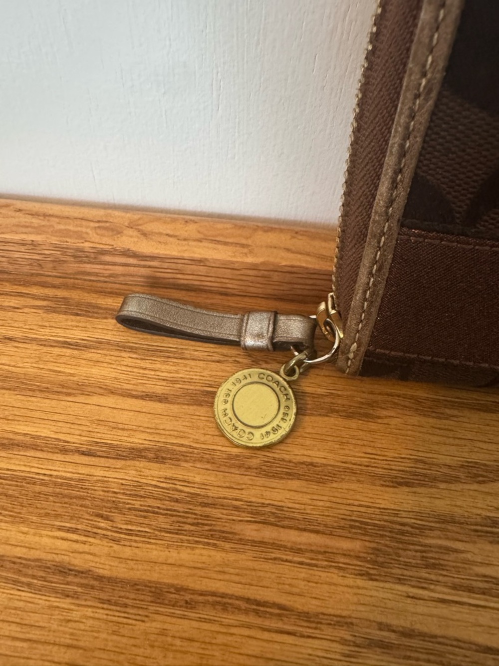 Coach Signature Zip-Around Wallet in Brown and Tan - Picture 2 of 8